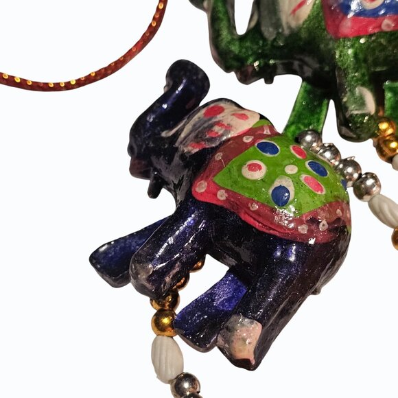 Elephant Wall Door Hanging 7 Trunk Up Paper Mache Elephants Beads PomPoms Bell - Picture 11 of 16